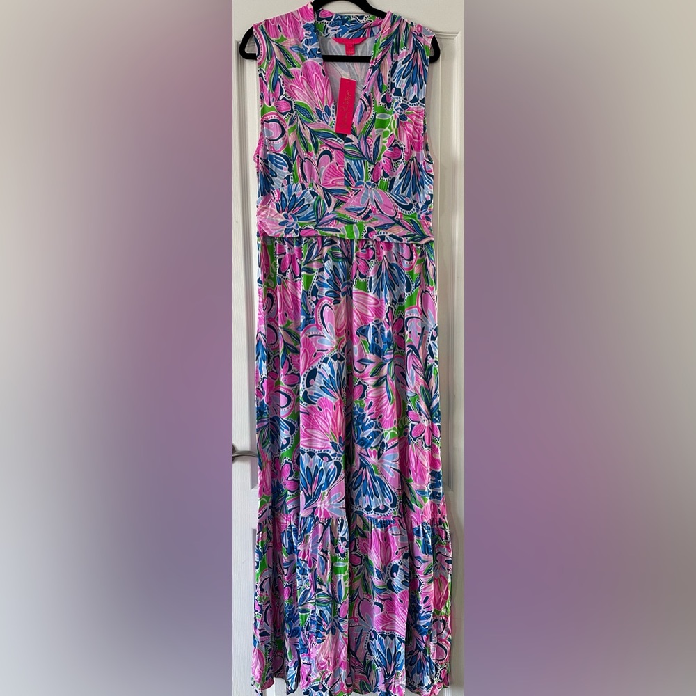 Lilly Pulitzer Pearce maxi dress gecko green tiger sunrise XL